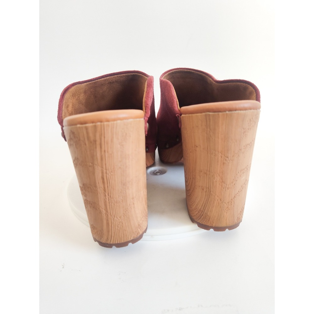 Kork-Ease Clog Mules 9M Burgundy Suede Studded Wood Platform Boho Retro Shoes - Picture 3 of 9